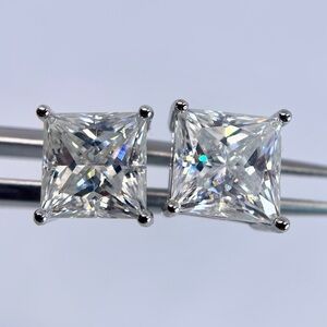 6 Ct Princess Cut Moissanite Stud Earrings GRA Certificate Huge Earrings 18K 925